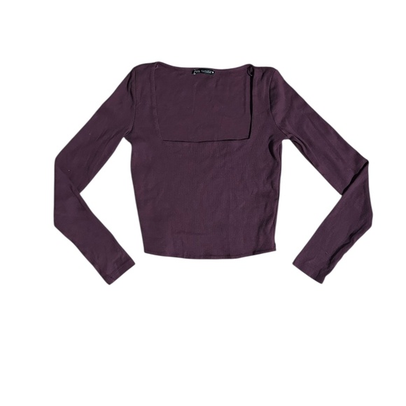 Zara Ribbed Square Neck Long Sleeve Top – Purple/Maroon – Women’s L - Picture 1 of 3